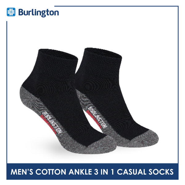 Burlington Men's Cotton Lite Thin Casual Ankle Socks 3 pairs in a pack 142B