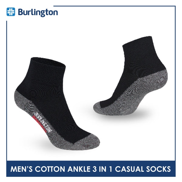 Burlington Men's Cotton Lite Thin Casual Ankle Socks 3 pairs in a pack 142B