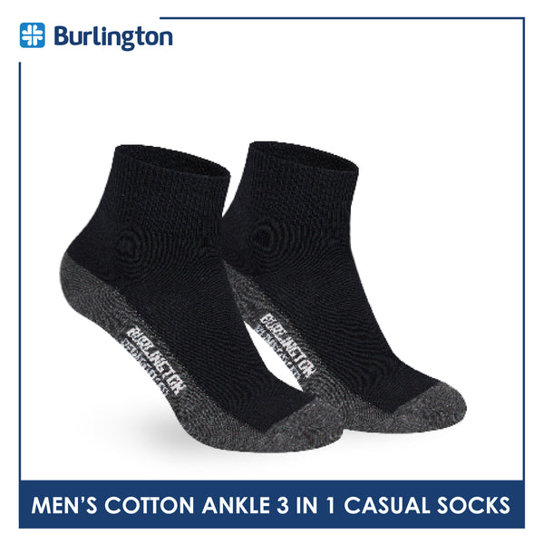 Burlington Men's Cotton Lite Thin Casual Ankle Socks 3 pairs in a pack 142B