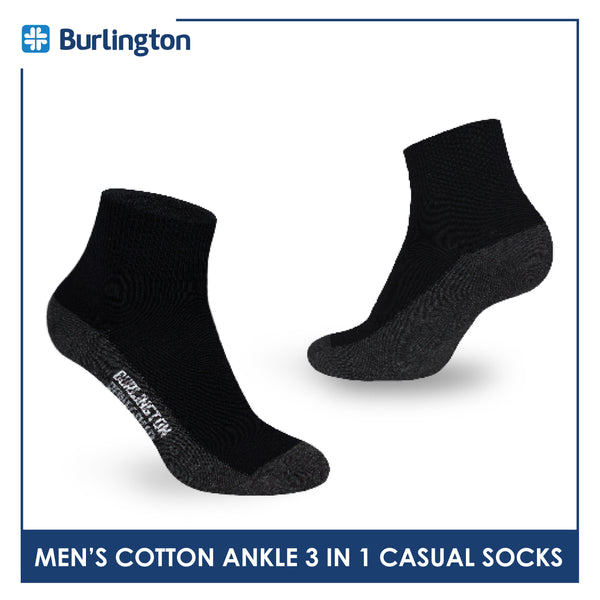 Burlington Men's Cotton Lite Thin Casual Ankle Socks 3 pairs in a pack 142B
