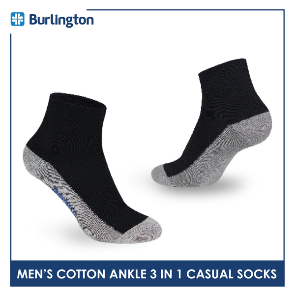 Burlington Men's Cotton Lite Thin Casual Ankle Socks 3 pairs in a pack 142B