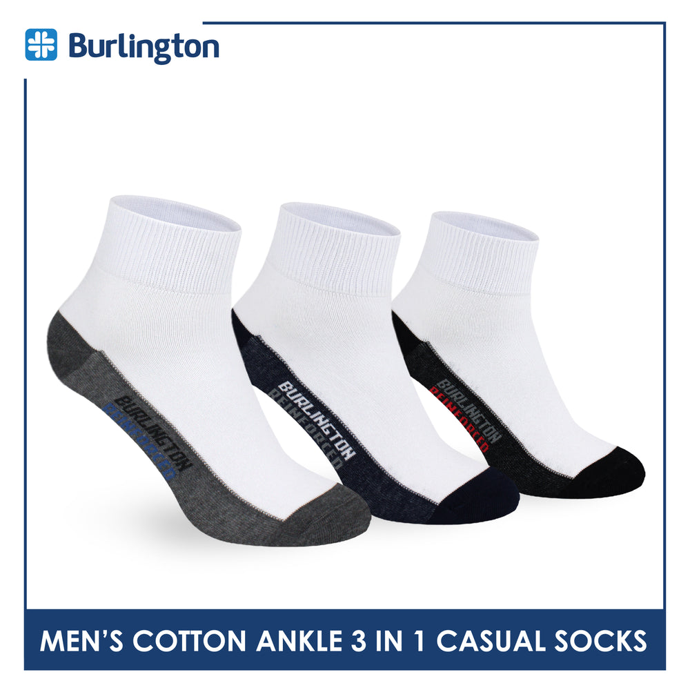 Burlington Men's Cotton Lite Thin Casual Ankle Socks 3 pairs in a pack 142B