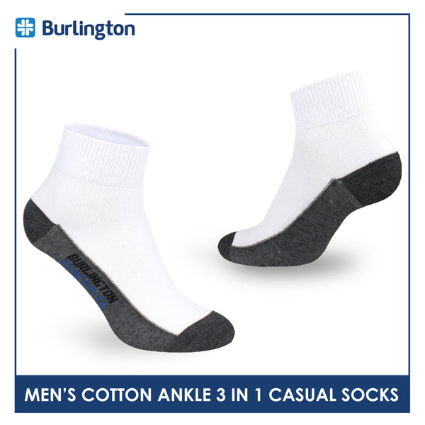 Burlington Men's Cotton Lite Thin Casual Ankle Socks 3 pairs in a pack 142B