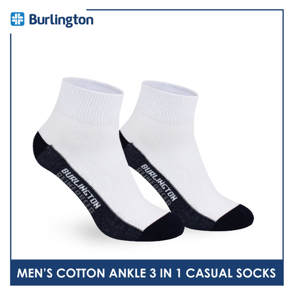 Burlington Men's Cotton Lite Thin Casual Ankle Socks 3 pairs in a pack 142B