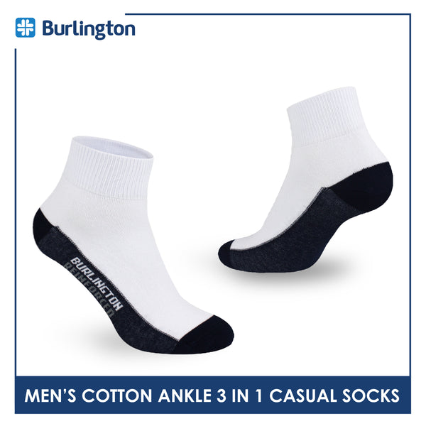 Burlington Men's Cotton Lite Thin Casual Ankle Socks 3 pairs in a pack 142B