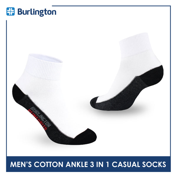 Burlington Men's Cotton Lite Thin Casual Ankle Socks 3 pairs in a pack 142B