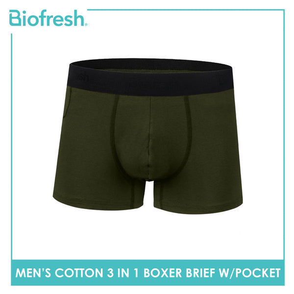 Biofresh Men's Antimicrobial Cotton Boxer Brief with Pocket 3 pieces in a pack UMBBG531