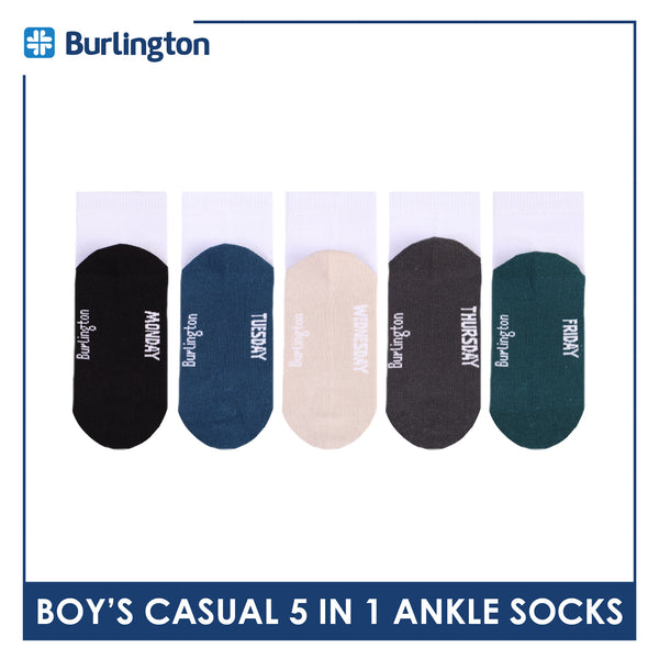 Burlington Boys’ Cotton Casual Ankle Socks 5 pairs in 1 pack BBCKG2F