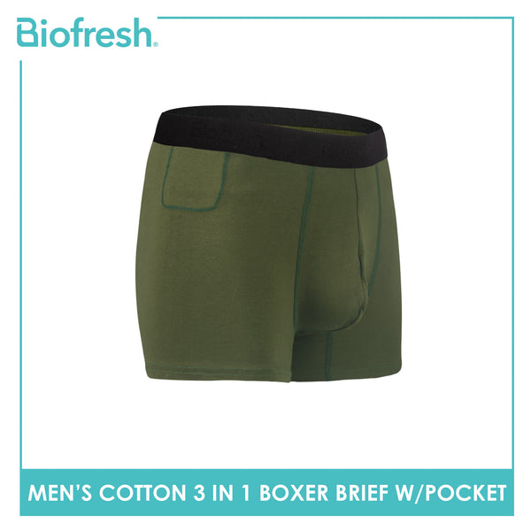 Biofresh Men's Antimicrobial Cotton Boxer Brief with Pocket 3 pieces in a pack UMBBG531