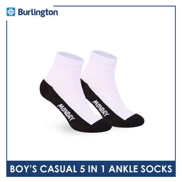 Burlington Boys’ Cotton Casual Ankle Socks 5 pairs in 1 pack BBCKG2F