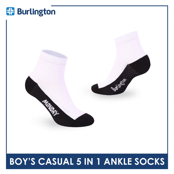 Burlington Boys’ Cotton Casual Ankle Socks 5 pairs in 1 pack BBCKG2F