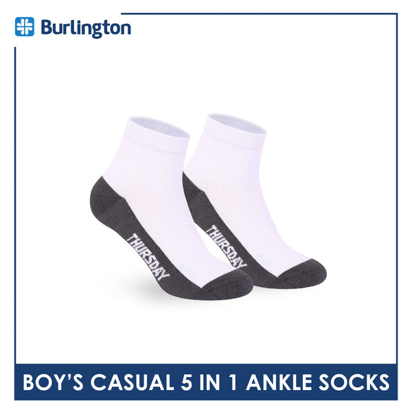 Burlington Boys’ Cotton Casual Ankle Socks 5 pairs in 1 pack BBCKG2F