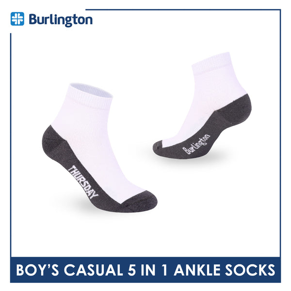 Burlington Boys’ Cotton Casual Ankle Socks 5 pairs in 1 pack BBCKG2F