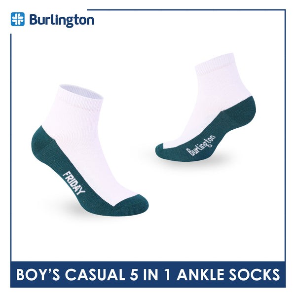Burlington Boys’ Cotton Casual Ankle Socks 5 pairs in 1 pack BBCKG2F