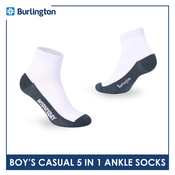 Burlington Boys’ Cotton Casual Ankle Socks 5 pairs in 1 pack BBCKG2F