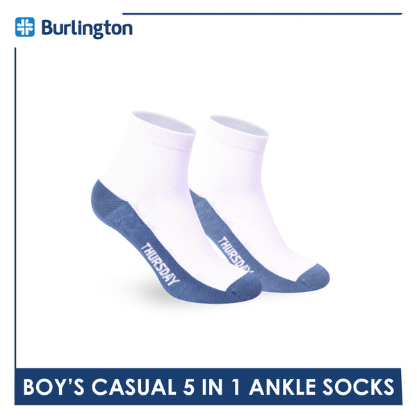 Burlington Boys’ Cotton Casual Ankle Socks 5 pairs in 1 pack BBCKG2F