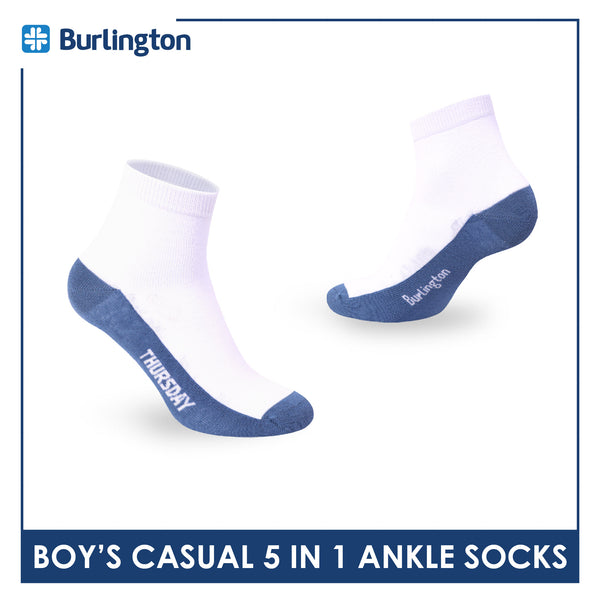 Burlington Boys’ Cotton Casual Ankle Socks 5 pairs in 1 pack BBCKG2F