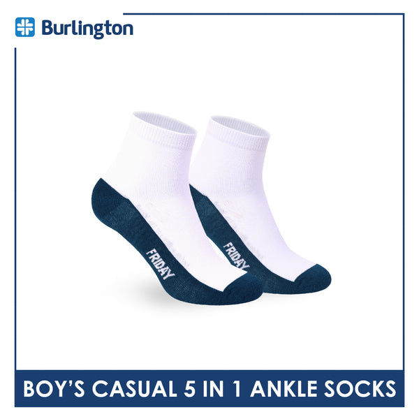 Burlington Boys’ Cotton Casual Ankle Socks 5 pairs in 1 pack BBCKG2F