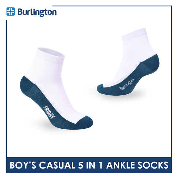 Burlington Boys’ Cotton Casual Ankle Socks 5 pairs in 1 pack BBCKG2F