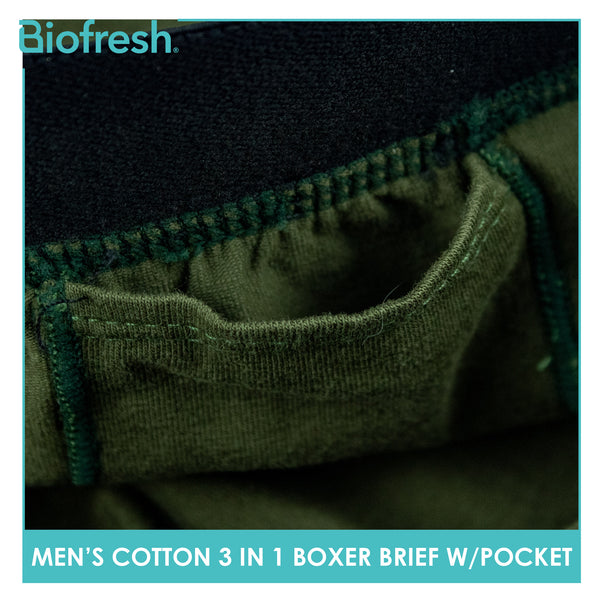 Biofresh Men's Antimicrobial Cotton Boxer Brief with Pocket 3 pieces in a pack UMBBG531