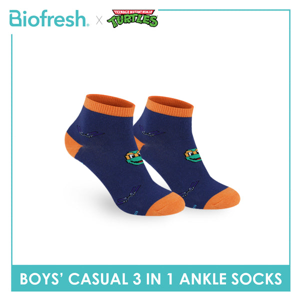 Biofresh | TMNT Boys’ Antimicrobial Cotton Lite Casual Ankle Socks 3 pairs in 1 pack NTRBCG534