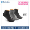 Burlington Ladies' Cotton Ankle Lite Thick Sports Socks 3 pairs in 1 pack 6222
