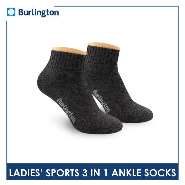 Burlington Ladies' Cotton Ankle Lite Thick Sports Socks 3 pairs in 1 pack 6222