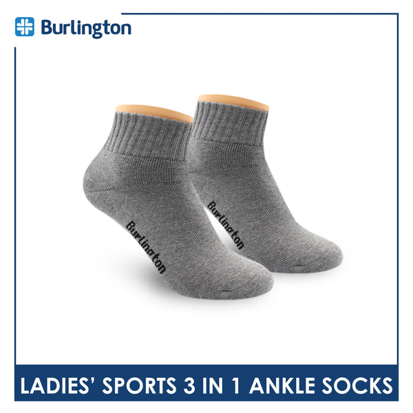 Burlington Ladies' Cotton Ankle Lite Thick Sports Socks 3 pairs in 1 pack 6222