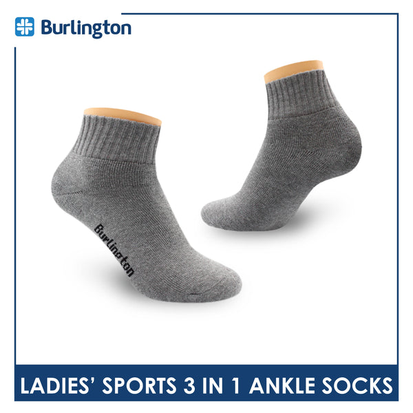 Burlington Ladies' Cotton Ankle Lite Thick Sports Socks 3 pairs in 1 pack 6222
