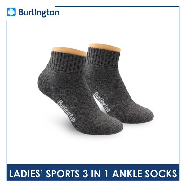 Burlington Ladies' Cotton Ankle Lite Thick Sports Socks 3 pairs in 1 pack 6222