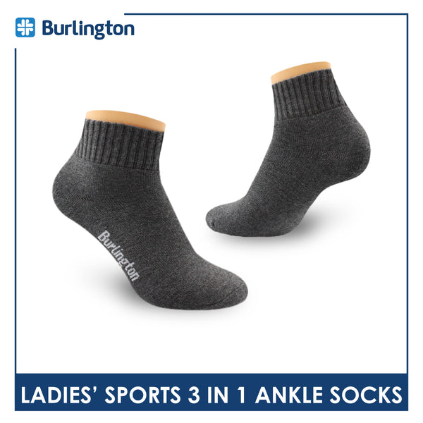 Burlington Ladies' Cotton Ankle Lite Thick Sports Socks 3 pairs in 1 pack 6222