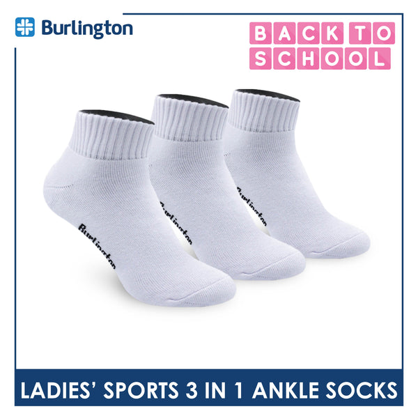 Burlington Ladies' Cotton Ankle Lite Thick Sports Socks 3 pairs in 1 pack 6222
