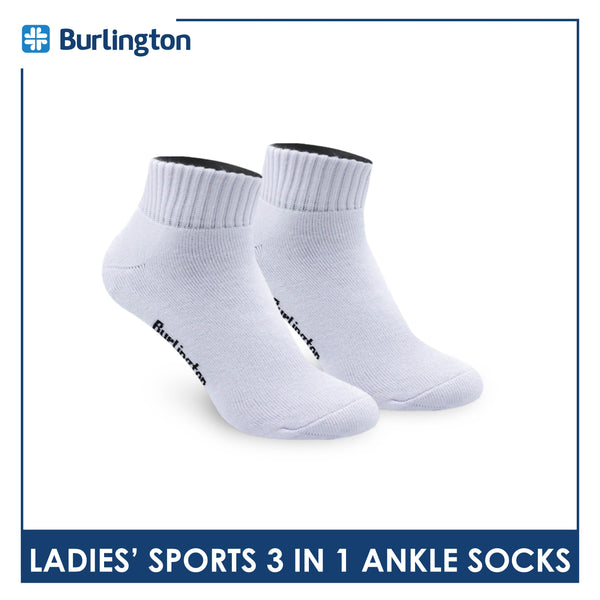 Burlington Ladies' Cotton Ankle Lite Thick Sports Socks 3 pairs in 1 pack 6222