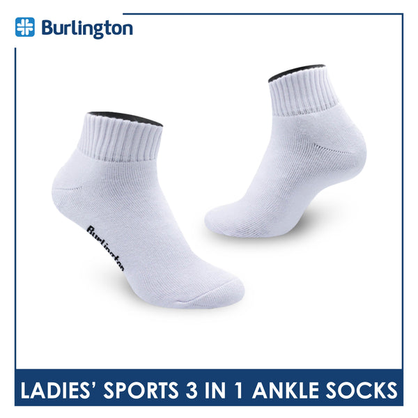 Burlington Ladies' Cotton Ankle Lite Thick Sports Socks 3 pairs in 1 pack 6222