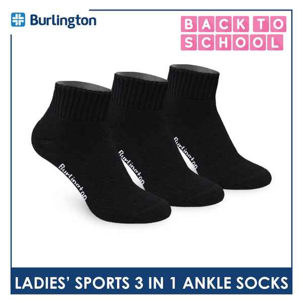 Burlington Ladies' Cotton Ankle Lite Thick Sports Socks 3 pairs in 1 pack 6222