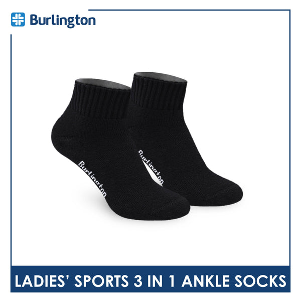 Burlington Ladies' Cotton Ankle Lite Thick Sports Socks 3 pairs in 1 pack 6222