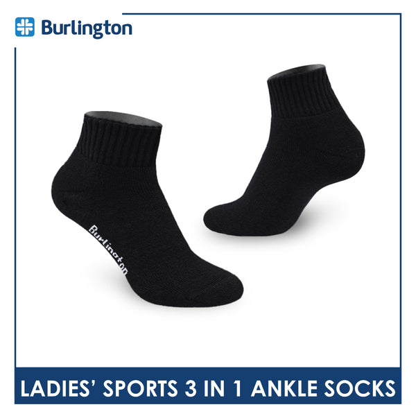 Burlington Ladies' Cotton Ankle Lite Thick Sports Socks 3 pairs in 1 pack 6222