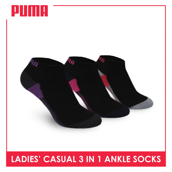 Puma Ladies' Cotton Lite Thin Casual Ankle Socks 3 pairs in a pack PLCKG9