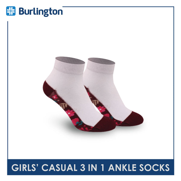 Burlington Girls' Cotton Lite Casual Ankle Socks 3 pairs in a pack BGCKG48