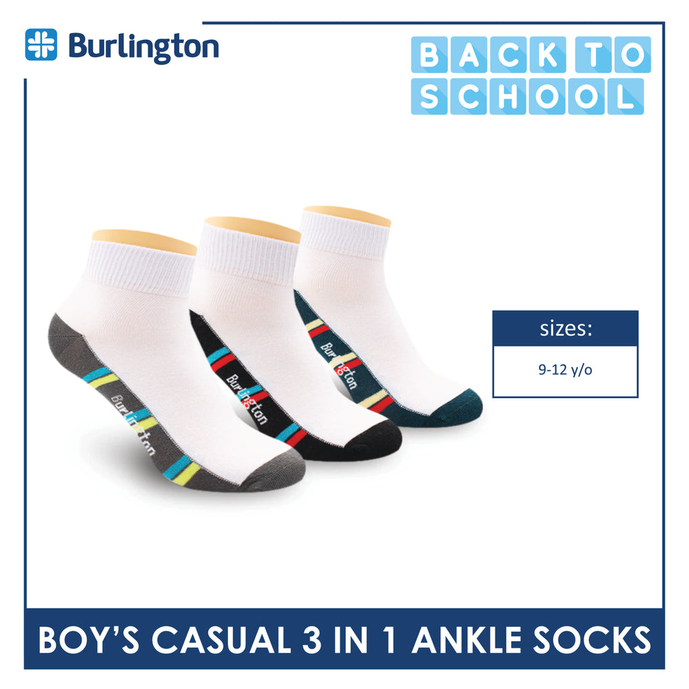 Burlington Boy's Cotton Thin Casual Ankle Socks 3 pairs in a pack BBCKG70