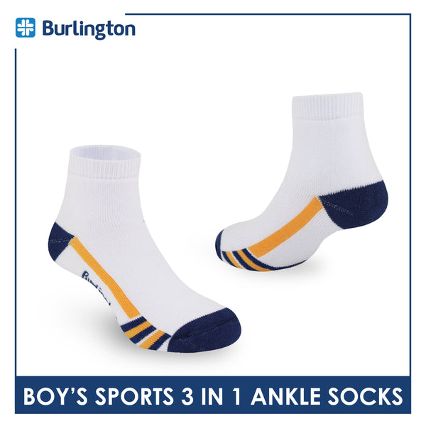 Burlington Boys’ Cotton Sports Ankle Socks 3 pairs in 1 pack BBSKG37