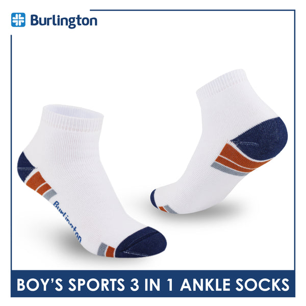 Burlington Boys’ Cotton Sports Ankle Socks 3 pairs in 1 pack BBSKG38