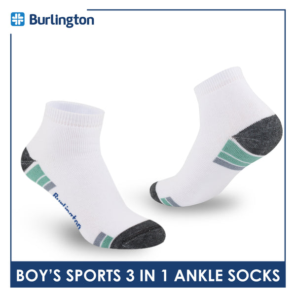 Burlington Boys’ Cotton Sports Ankle Socks 3 pairs in 1 pack BBSKG38