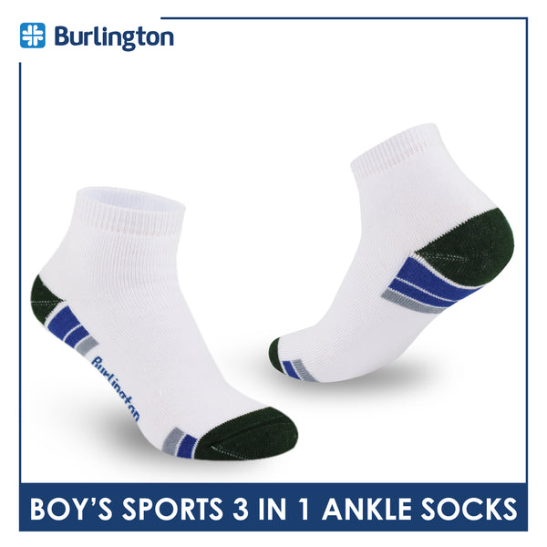 Burlington Boys’ Cotton Sports Ankle Socks 3 pairs in 1 pack BBSKG38