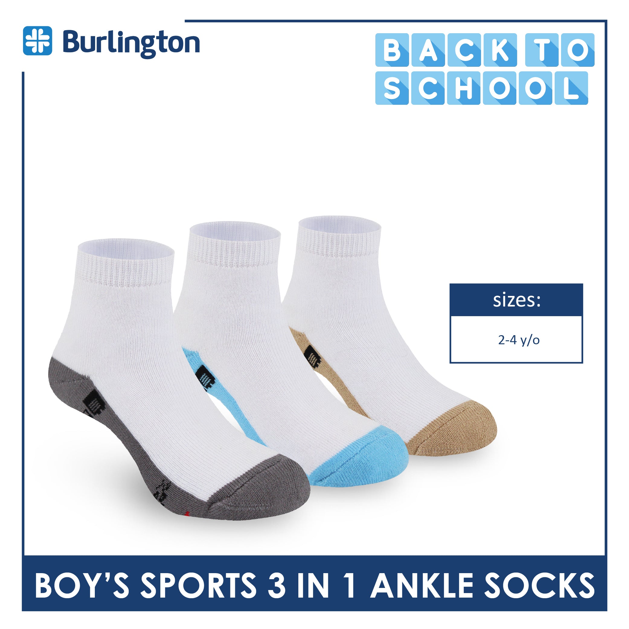Burlington Boys’ Cotton Sports Ankle Socks 3 pairs in 1 pack BBSKG39