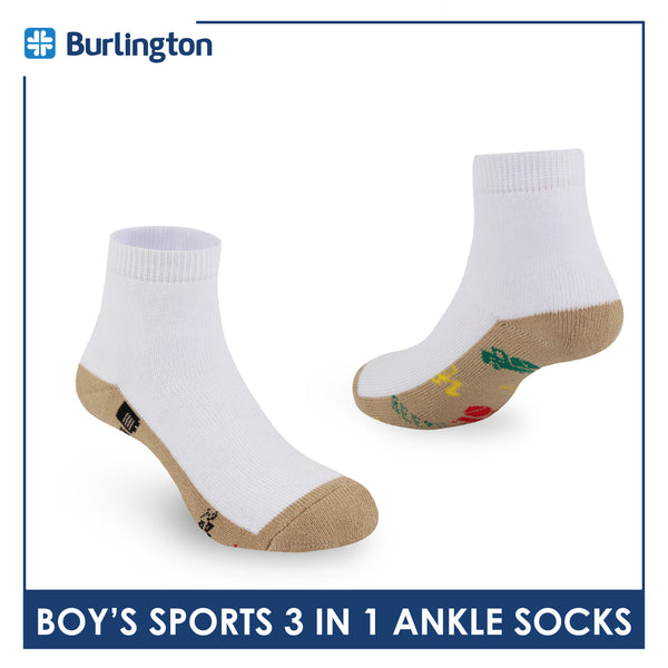 Burlington Boys’ Cotton Sports Ankle Socks 3 pairs in 1 pack BBSKG39