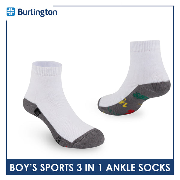 Burlington Boys’ Cotton Sports Ankle Socks 3 pairs in 1 pack BBSKG39