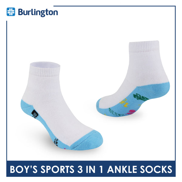 Burlington Boys’ Cotton Sports Ankle Socks 3 pairs in 1 pack BBSKG39