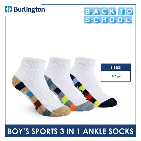 Burlington Boys’ Cotton Sports Ankle Socks 3 pairs in 1 pack BBSKG39