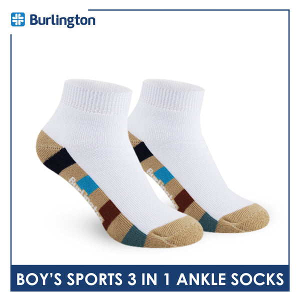 Burlington Boys’ Cotton Sports Ankle Socks 3 pairs in 1 pack BBSKG39